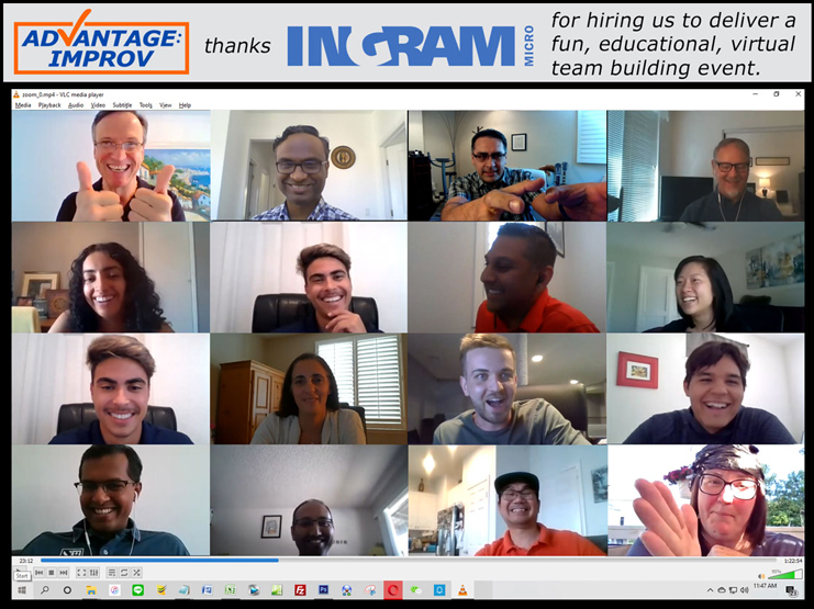 Advantage Improv thanks Ingram Micro for Zoom team building event