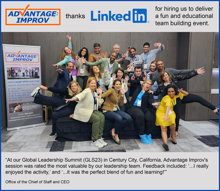 LinkedIn testimonial about Advantage Improv Zoom event